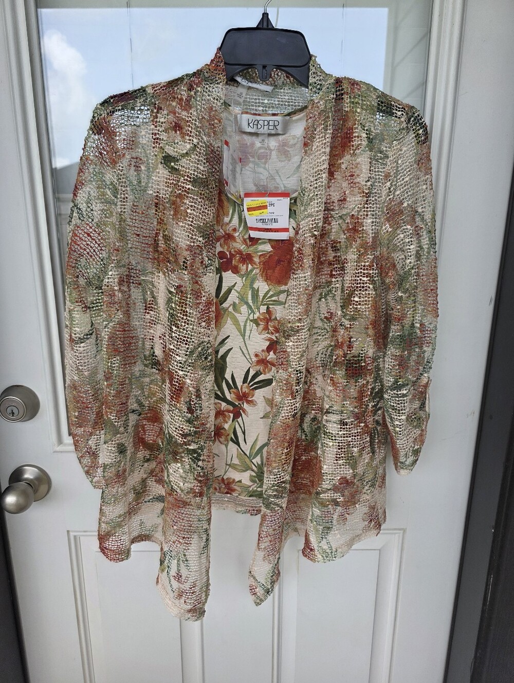 NWT Kasper 2Pc Floral Knit Tank & Open Front Cardigan Set XS $99 - Picture 4 of 10